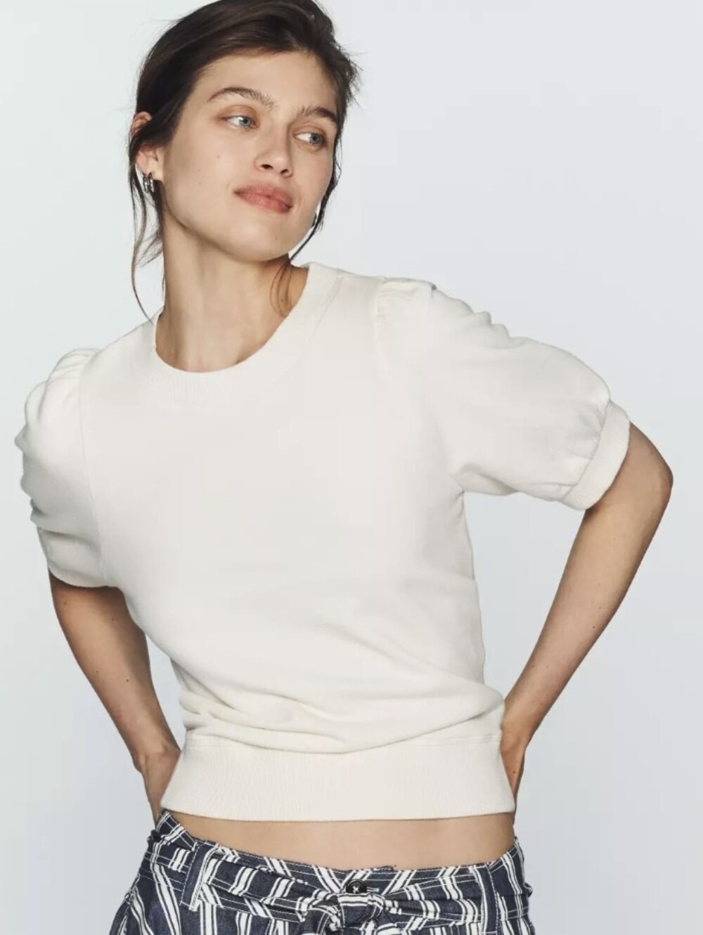 NWT Anthropologie Maeve Cream Puff-Sleeve  Sweatshirt